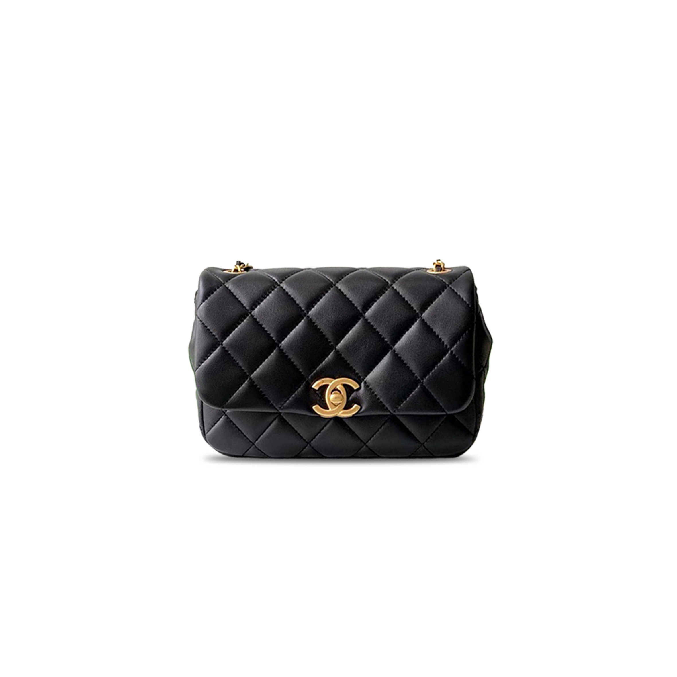 Ch*el master mini pearly chain flap bag black lambskin brushed gold hardware (20*15*5cm)